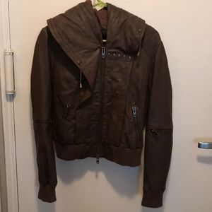 AllSaints brown leather bomber jacket